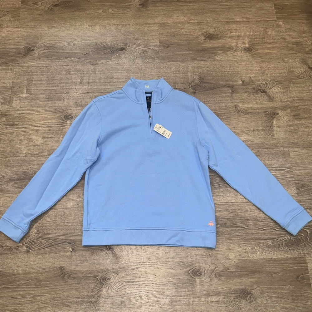 NWT BROOKS BROTHERS COTTON LIGHT BLUE QUARTER ZIP PULLOVER SWEATSHIRT M